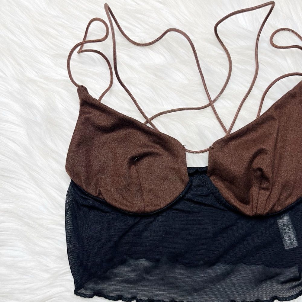 SHEIN Criss Cross Crop Top Brown and Black Size XS